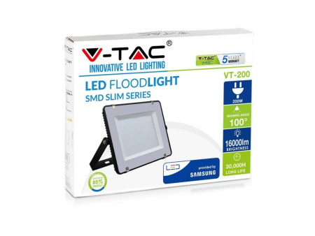 SKU 418 VT-200-B V-TAC PRO Faro LED SMD Chip Samsung 200W Nero 4000K IP65