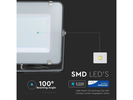 SKU 484 VT-200-G V-TAC PRO Faro LED SMD Chip Samsung 200W Grigio 4000K IP65