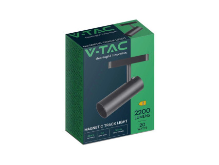 SKU 10256 VT-4221 V-TAC Faretto LED da Binario Magnetico 20W Colore Nero 6400K IP20 CRI90
