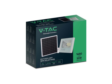 SKU 10409 VT-60W V-TAC Faro LED Solare 20W con Telecomando Bianco 6400K