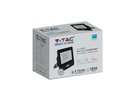 SKU 20260 VT-128S V-TAC PRO Faro LED SMD Chip Samsung 20W con Sensore PIR Nero 4000K IP65