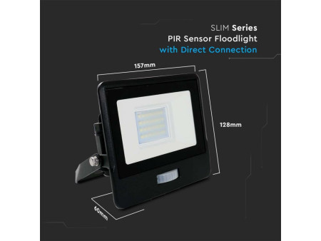 SKU 20260 VT-128S V-TAC PRO Faro LED SMD Chip Samsung 20W con Sensore PIR Nero 4000K IP65