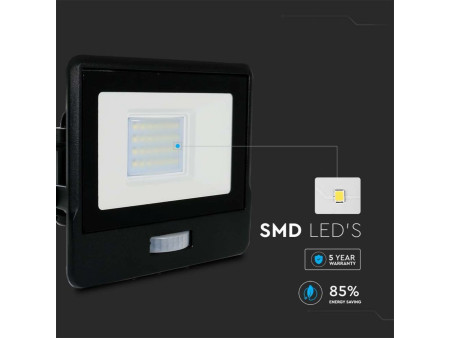 SKU 20259 VT-128S-B V-TAC PRO Faro LED SMD Chip Samsung 20W con Sensore PIR Nero 3000K IP65