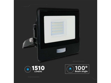 SKU 20261 VT-128S V-TAC PRO Faro LED SMD Chip Samsung 20W con Sensore PIR Nero 6500K IP65