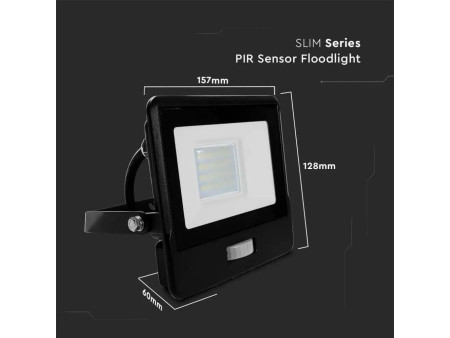 SKU 20283 VT-128S-1 V-TAC PRO Faro LED SMD Chip Samsung 20W con Sensore PIR Cavo 1m Nero 3000K IP65