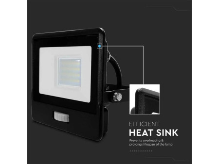 SKU 20284 VT-128S-1 V-TAC PRO Faro LED SMD Chip Samsung 20W con Sensore PIR Cavo 1m Nero 4000K IP65