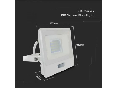 SKU 20295 VT-128S V-TAC PRO Faro LED SMD Chip Samsung 20W con Sensore PIR Cavo 1m Bianco 3000K IP65