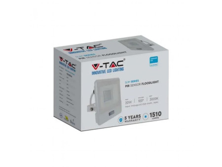 SKU 20297 VT-128S-1 V-TAC PRO Faro LED SMD Chip Samsung 20W con Sensore PIR Cavo 1m Bianco 6500K IP65