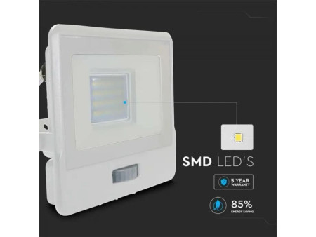 SKU 20295 VT-128S V-TAC PRO Faro LED SMD Chip Samsung 20W con Sensore PIR Cavo 1m Bianco 3000K IP65