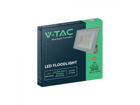SKU 23983 VT-44022 V-TAC Faro LED SMD 20W Slim E-Series con Driver Integrato Bianco 4000K IP65