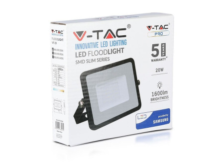 SKU 441 VT-20-B V-TAC PRO Faro LED SMD Chip Samsung 20W Nero 6400K IP65