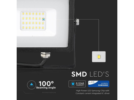SKU 440 VT-20-B V-TAC PRO Faro LED SMD Chip Samsung 20W Nero 4000K IP65