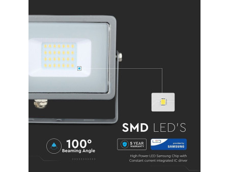 SKU 447 VT-20-G V-TAC PRO Faro LED SMD Chip Samsung 20W Grigio 6400K IP65