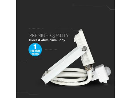 SKU 448 VT-20-S-B V-TAC PRO Faro LED SMD Chip Samsung 20W con Sensore PIR/Crepuscolare e Interruttore Bianco 3000K IP65
