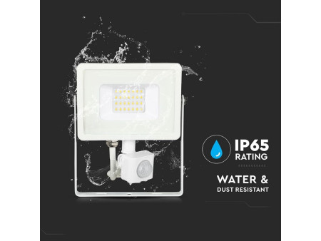 SKU 450 VT-20-S-B V-TAC PRO Faro LED SMD Chip Samsung 20W con Sensore PIR/Crepuscolare e Interruttore Bianco 6400K IP65