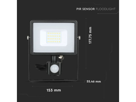 SKU 451 VT-20-S-W V-TAC PRO Faro LED SMD Chip Samsung 20W con Sensore PIR/Crepuscolare e Interruttore Nero 3000K IP65
