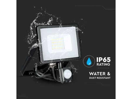 SKU 453 VT-20-S-W V-TAC PRO Faro LED SMD Chip Samsung 20W con Sensore PIR/Crepuscolare e Interruttore Nero 6400K IP65