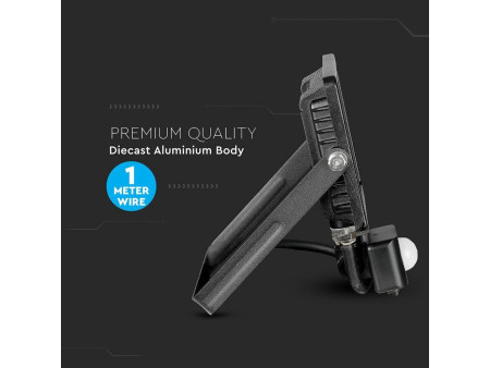 SKU 451 VT-20-S-W V-TAC PRO Faro LED SMD Chip Samsung 20W con Sensore PIR/Crepuscolare e Interruttore Nero 3000K IP65