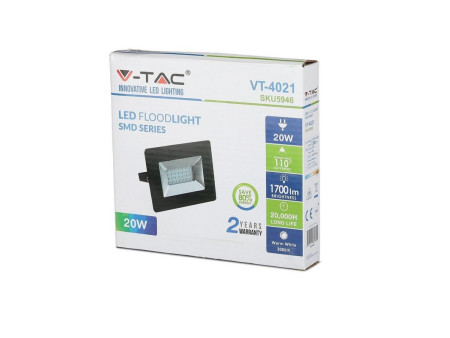 SKU 5948 VT-4021-B V-TAC Faro LED SMD 20W E-Series Nero 6400K IP65