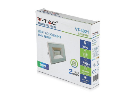 SKU 5949 VT-4021 V-TAC Faro LED SMD 20W E-Series Bianco 3000K IP65