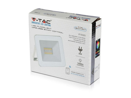 SKU 5984 VT-5020 V-TAC Faro LED Smart SMD 20W RGB+CCT controllo Bluetooth tramite App Bianco IP65