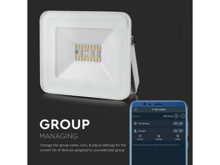 SKU 5984 VT-5020 V-TAC Faro LED Smart SMD 20W RGB+CCT controllo Bluetooth tramite App Bianco IP65