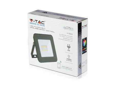 SKU 5985 VT-5020 V-TAC Faro LED Smart SMD 20W RGB+CCT controllo Bluetooth tramite App Nero IP65