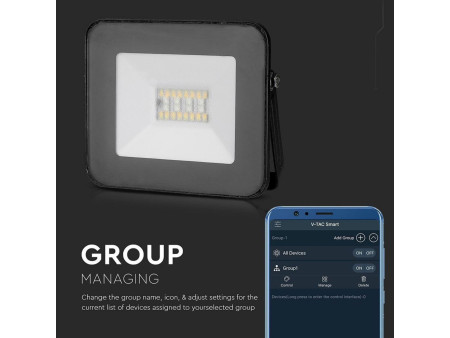 SKU 5985 VT-5020 V-TAC Faro LED Smart SMD 20W RGB+CCT controllo Bluetooth tramite App Nero IP65
