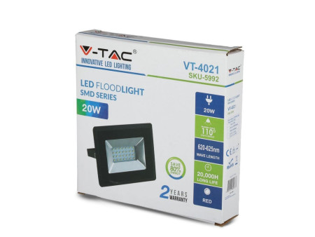 SKU 5992 VT-4021-R V-TAC Faro LED SMD 20W E-Series Rosso IP65