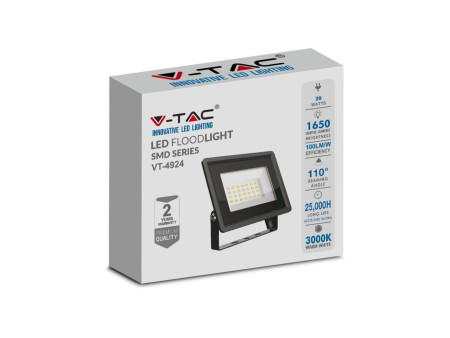 SKU 6737 VT-4924-B V-TAC Faro LED SMD 20W F-Series con Driver IC Integrato Nero 3000K IP65