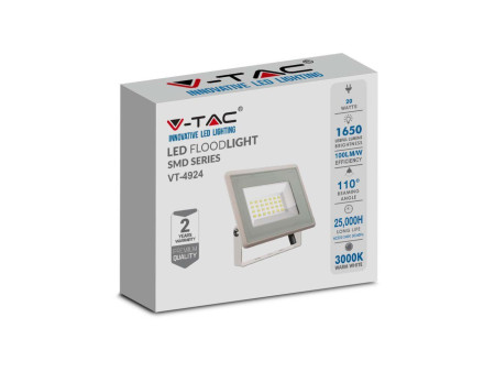SKU 6740 VT-4924-W V-TAC Faro LED SMD 20W F-Series con Driver IC Integrato Bianco 3000K IP65