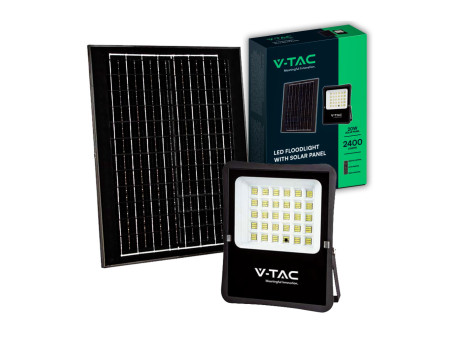 SKU 6971 VT-55300 V-TAC Faro LED Solare 20W con Telecomando e Batteria LFP Cavo 5m Nero 4000K