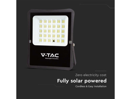 SKU 6970 VT-55300 V-TAC Faro LED Solare 20W con Telecomando e Batteria LFP Cavo 5m Nero 6400K