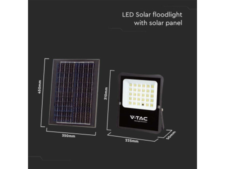 SKU 6971 VT-55300 V-TAC Faro LED Solare 20W con Telecomando e Batteria LFP Cavo 5m Nero 4000K