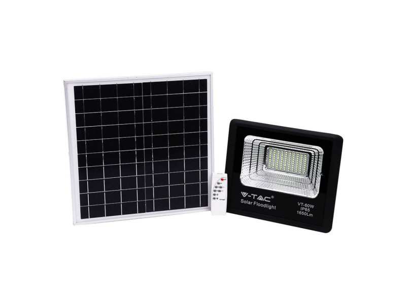 SKU 8575 VT-60W V-TAC Faro LED Solare 20W con Telecomando e Batteria LFP Timer Cavo 5m Nero 4000K
