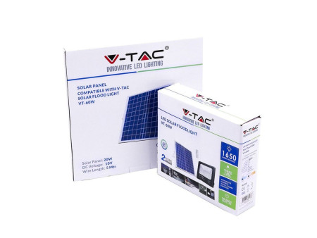 SKU 8575 VT-60W V-TAC Faro LED Solare 20W con Telecomando e Batteria LFP Timer Cavo 5m Nero 4000K