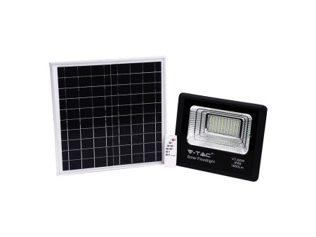 SKU 94010 VT-60W V-TAC Faro LED Solare 20W con Telecomando e Batteria LFP Timer Cavo 5m Nero 6000K