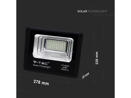 SKU 94010 VT-60W V-TAC Faro LED Solare 20W con Telecomando e Batteria LFP Timer Cavo 5m Nero 6000K