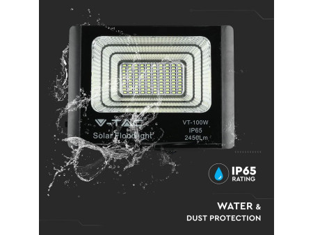 SKU 94010 VT-60W V-TAC Faro LED Solare 20W con Telecomando e Batteria LFP Timer Cavo 5m Nero 6000K
