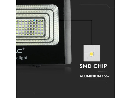SKU 94010 VT-60W V-TAC Faro LED Solare 20W con Telecomando e Batteria LFP Timer Cavo 5m Nero 6000K