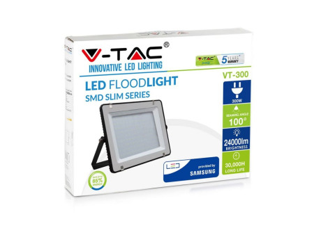 SKU 423 VT-300-B V-TAC PRO Faro LED SMD Chip Samsung 300W Nero 6400K IP65