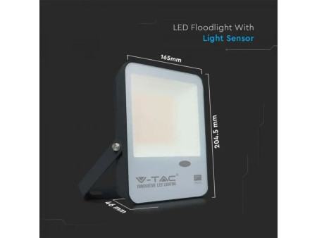 SKU 20171 VT-37 V-TAC PRO Faro LED SMD Chip Samsung 30W 100LM/W con Sensore Crepuscolare Nero 6500K IP65