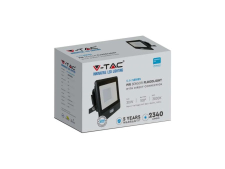 SKU 20264 VT-138S V-TAC PRO Faro LED SMD Chip Samsung 30W con Sensore PIR Nero 6500K IP65