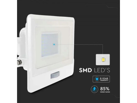 SKU 20274 VT-138S V-TAC PRO Faro LED SMD Chip Samsung 30W con Sensore PIR Bianco 3000K IP65