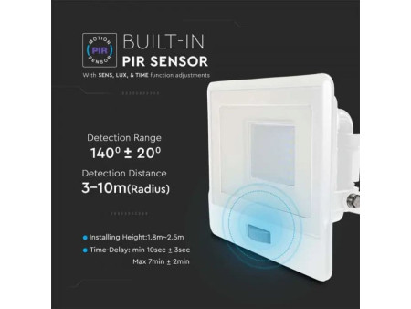 SKU 20274 VT-138S V-TAC PRO Faro LED SMD Chip Samsung 30W con Sensore PIR Bianco 3000K IP65