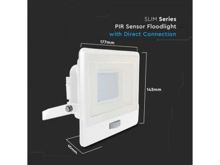 SKU 20276 VT-138S V-TAC PRO Faro LED SMD Chip Samsung 30W con Sensore PIR Bianco 6500K IP65