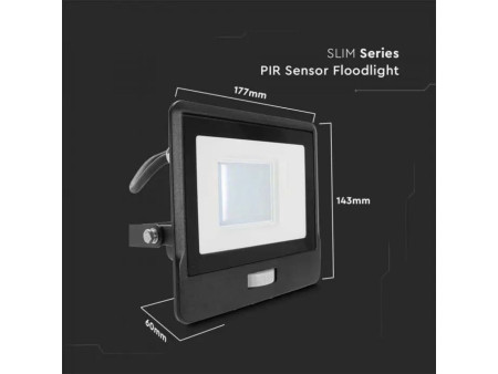 SKU 20287 VT-138S-1 V-TAC PRO Faro LED SMD Chip Samsung 30W con Sensore PIR Cavo 1m Nero 4000K IP65