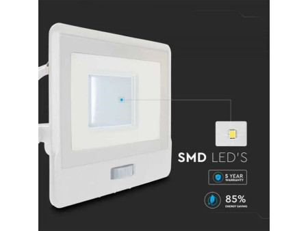 SKU 20298 VT-138S-1 V-TAC PRO Faro LED SMD Chip Samsung 30W con Sensore PIR Cavo 1m Bianco 3000K IP65