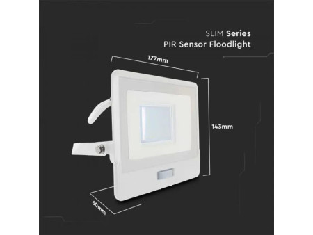 SKU 20299 VT-138S-1 V-TAC PRO Faro LED SMD Chip Samsung 30W con Sensore PIR Cavo 1m Bianco 4000K IP65