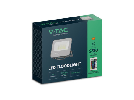 SKU 23462 VT-44034 V-TAC Faro LED SMD 30W con Telecomando Driver Integrato Nero/Grigio RGB+6500K IP65